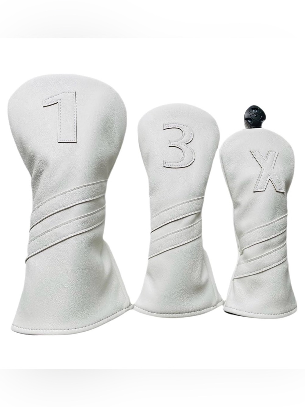White Leather Golf Club Headcover Set - 1, 3, X